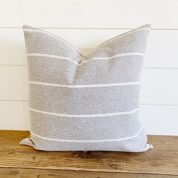 HOPE || Warm Gray Striped Pillow Cover • Neutral Pillow • Gray Pillow • Throw Pillow • Neutral Striped Pillow • Warm Gray Pillow • Lumbar