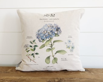 Poszewka na poduszkę z lnu w kolorze niebieskiej hortensji – Botanical Farmhouse Decor