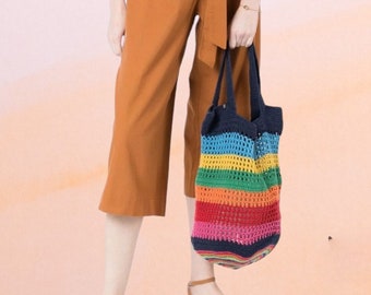 Crochet Rainbow Small Shoulder Bag - Handmade Crochet Tote Bag - Crossbody Crocheted Summer Bag, Perfect Everyday Purse Beach, Gift for Her