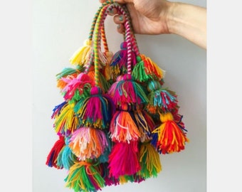 Rainbow Tassel Pompom Bag Charm Boho - Basket Beach Summer Gypsy Purse Charm,  Bohemian Home Decor Door Knob Bachelorette Gift, Friend Gift