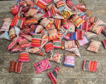 25pcs Hmong Embroidered Miniature Cushions Pillows Hmong textile shapes Vintage Fabrics Hand Stitched