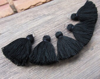 Black MINI TASSELS,Small Cotton Handmade Jewelry Making Tassels Supplies,Colorful Short Jewelry Tassels, MALA Bracelet Tassels