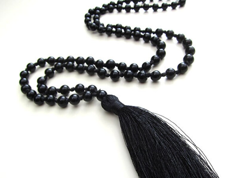 Black Tassel Necklace Long Tassel Necklace,Bohemian Jewelry Gypsy Necklace Festival Necklace Black Bead Tassel Necklace Evening Jewelry