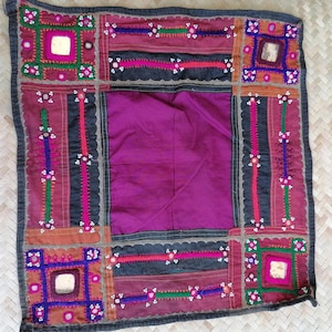 Vintage Rajasthani Embroidered Mirrored Work Fabric Panel Patches Banjara Handcrafted Antique Wall Hanging Gurarati Textile Decor Art A66