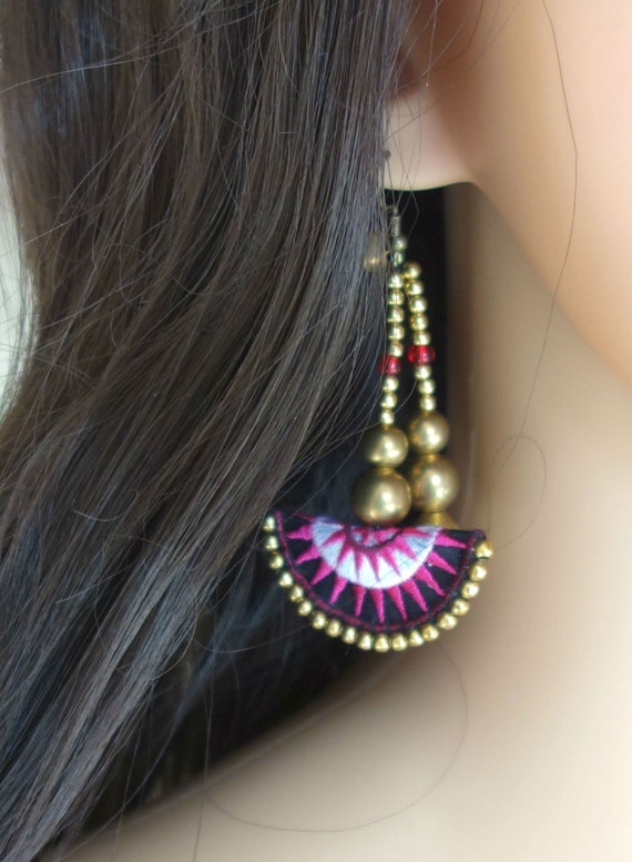 7 Pair Boho Pink Earrings Wholesale Colorful Hmong Circle Pom Pom