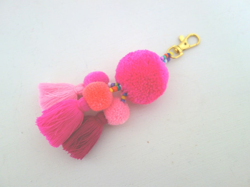 Tassel Keychain Pom Pom Keychain Tassel Poms for Bags Etsy