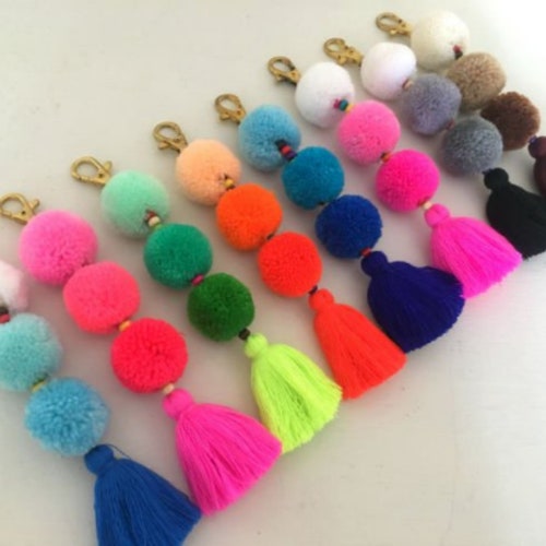 pom pom and tassel keychain