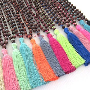 3pcs Long Boho Tassel Necklaces for Women Bohemian Beaded Prayer Beads Mala Style Hippie Style Yoga Summer Beach Ibiza Festival Colorful image 1