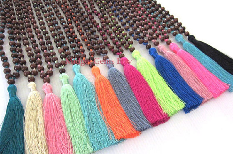 3pcs Long Boho Tassel Necklaces for Women Bohemian Beaded Prayer Beads Mala Style Hippie Style Yoga Summer Beach Ibiza Festival Colorful image 1