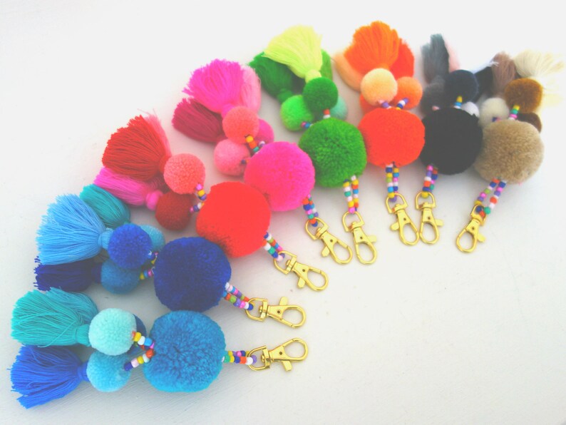Tassel Keychain Pom Pom Keychain Tassel Poms for Bags Etsy