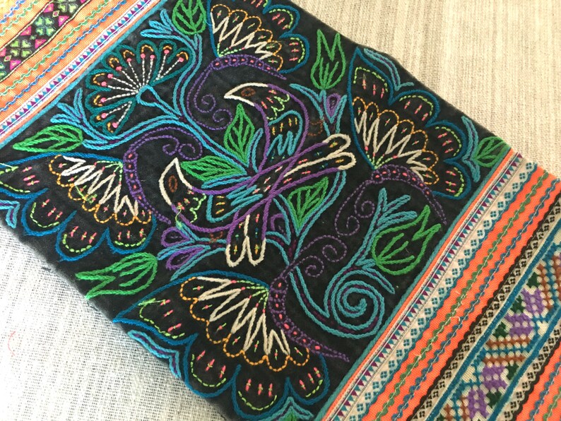 Tribal Fabric Handmade Fabric Vintage Fabric Hmong Vintage Fabric Beaded Hmong Fabric Home Decor Ethnic Textile Embellishment