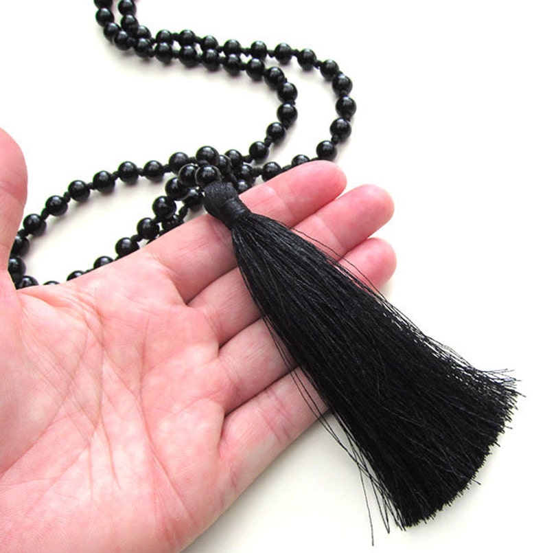 Black Tassel Necklace Long Tassel Necklace,Bohemian Jewelry Gypsy Necklace Festival Necklace Black Bead Tassel Necklace Evening Jewelry