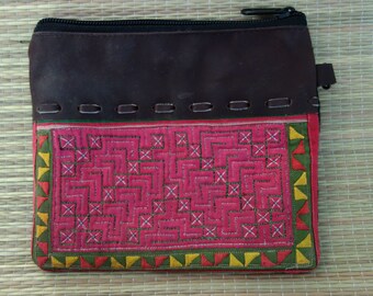 Hmong Vintage Clutch Purse, Handmade OOAK Wristlet, Embroidered Purse, Coin Purse, iPhone Purse, Clutch Purse, Clutch Wallet, Zipper Pouch,