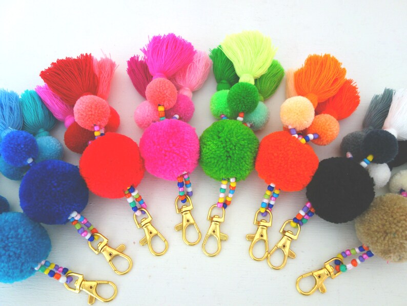 Tassel Keychain Pom Pom Keychain Tassel Poms for Bags Etsy