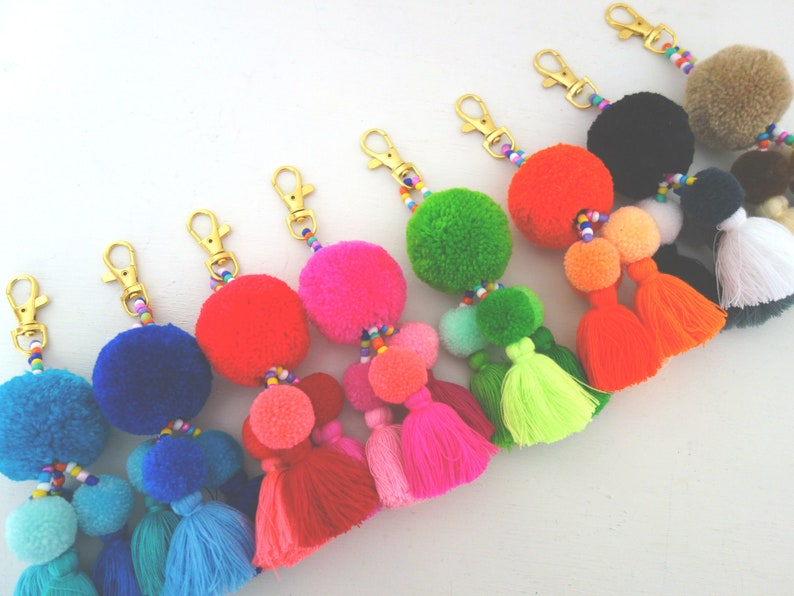 Tassel Keychain Pom Pom Keychain Tassel Poms for Bags Etsy
