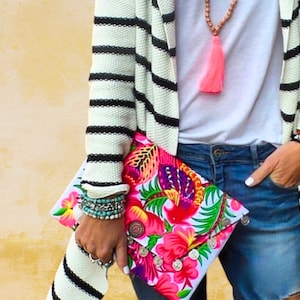Boho Clutch Hmong Floral Embroidered Bag - Various Designs - Handcrafted Purse for Women - Ethnic Design Colorful Bohomian Vaca
