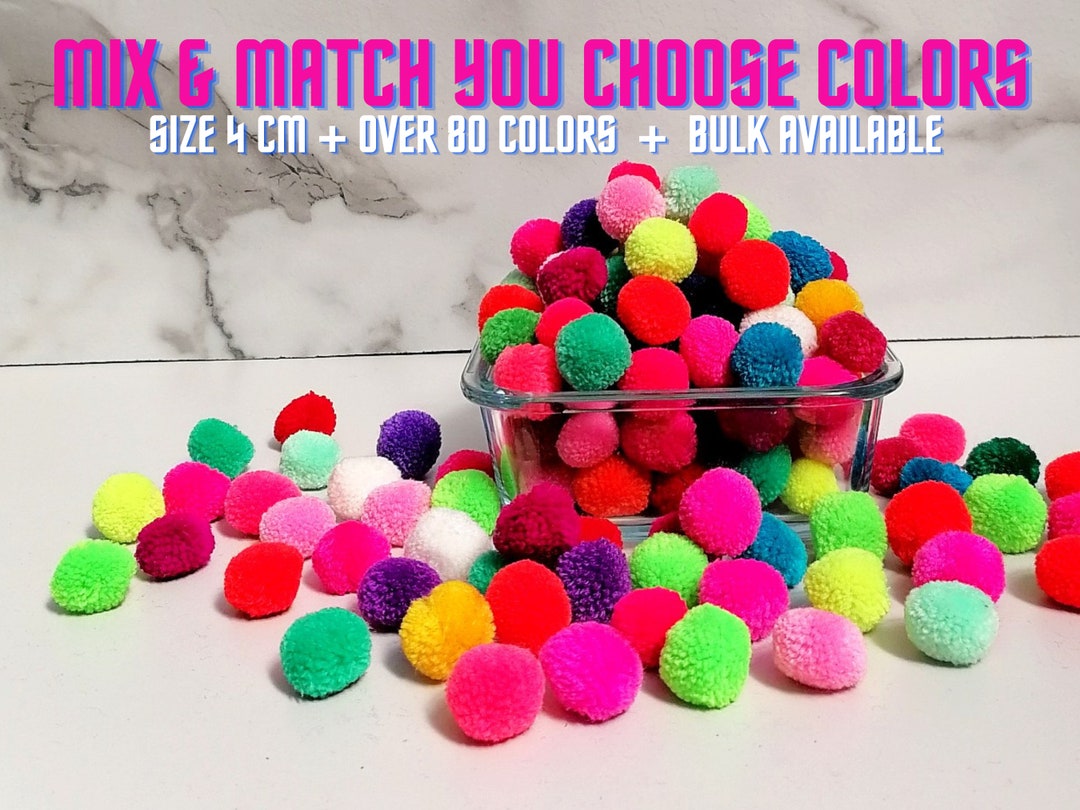 4cm Large Yarn Wool Pompoms Pick Your Own Mix and Match Over 80 ...