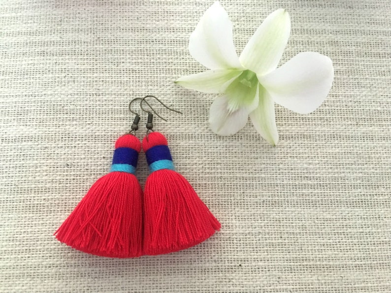 Red Handmade Tassel Earrings Hippie Jewelry Festival /& Beach Earrings Wholesale Jewelry Holiday Jewelry Friend Gift