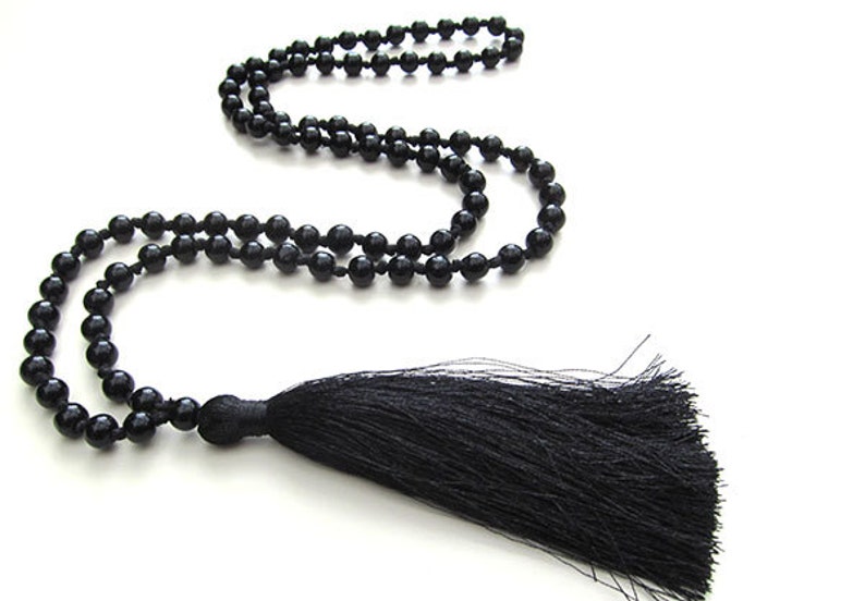 Black Tassel Necklace Long Tassel Necklace,Bohemian Jewelry Gypsy Necklace Festival Necklace Black Bead Tassel Necklace Evening Jewelry