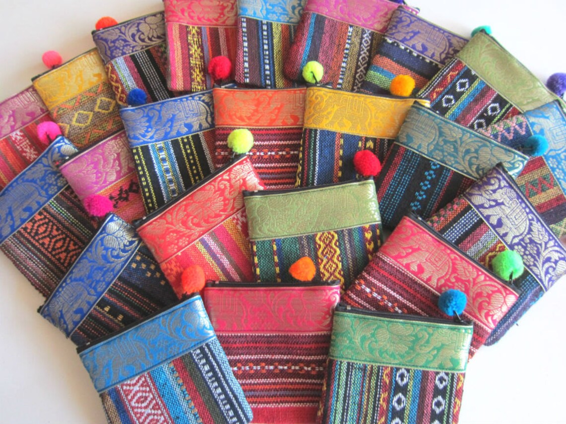 50pcs Tribal Pom Pom Coin Pursewholesale Assorted Colors Etsy