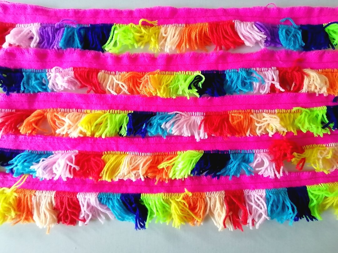 Handmade Rainbow Tassel Trim Crochet Fringe Multi Colored Etsy