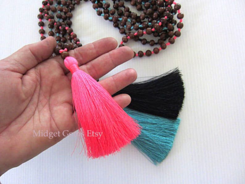 3pcs Long Boho Tassel Necklaces for Women Bohemian Beaded Prayer Beads Mala Style Hippie Style Yoga Summer Beach Ibiza Festival Colorful image 4