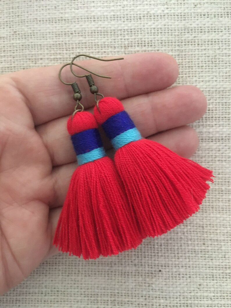 Red Handmade Tassel Earrings Hippie Jewelry Festival /& Beach Earrings Wholesale Jewelry Holiday Jewelry Friend Gift