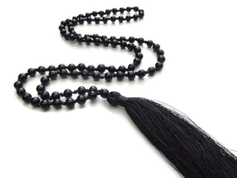 Black Tassel Necklace Long Tassel Necklace,Bohemian Jewelry Gypsy Necklace Festival Necklace Black Bead Tassel Necklace Evening Jewelry