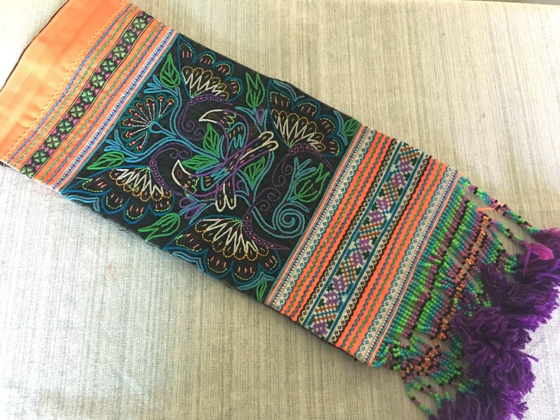 Tribal Fabric Handmade Fabric Vintage Fabric Hmong Vintage Fabric Beaded Hmong Fabric Home Decor Ethnic Textile Embellishment