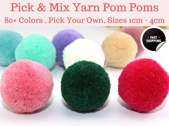 Fluffy Yarn Pom Poms Pick Your Own Colors 1cm 4cm , 80 Assorted