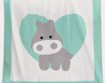 CROCHET Pattern - Baby Blanket Pattern - Love Hippo - Crochet Hippo - Baby Crochet Afghan - Hippo Crochet Chart - Crochet Graph