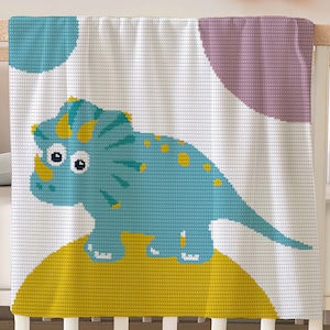 Gehaakte babydeken patroon geschreven rij voor rij Franse dinosaurus Trico Afghanen grafiek voor baby shower verjaardag jongen of meisje kinderkamer gooien grafiek