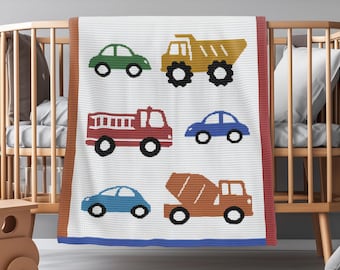 Cars and Trucks Babydecke häkeln Muster PDF | Reihe für Reihe Afghane | Junge Kinderzimmer Geschenk