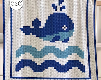 クジラのかぎ針編みブランケットのパターン：C2Cアフガン（PDFパターン）