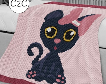 Schwarze Katze Häkeldecke Pattern: C2C Graph, Nursery Afghan (PDF-Muster)