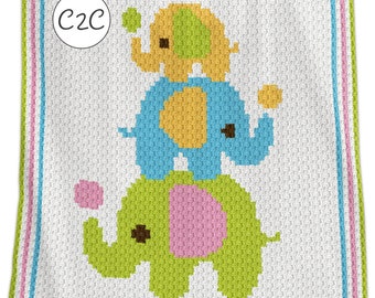 C2C Babydecke Häkelanleitung: Drei Elefanten Afghane (PDF-Muster)
