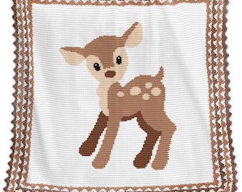 Deer Crochet Pattern Baby Blanket Written Row by Row Roe Afghan Graph for Baby Shower Gift Birthday Newborn Nursery Throw chart
