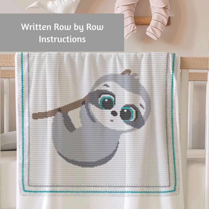 Crochet Pattern Sloth Baby Blanket Written Row by Row Afghan Graph for ...