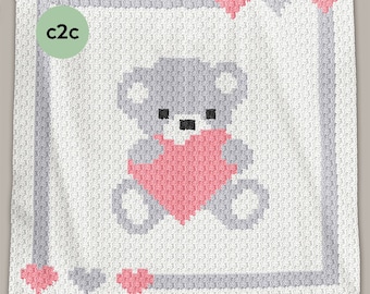 C2C Crochet Blanket Pattern - Crochet Baby Blanket Patterns - Bear Blanket Pattern - Baby Afghans - Crochet Patterns  - Sweet Heart Pattern