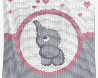 Crochet Pattern Baby Blanket Written Row by Row Love Elephant Afghan Graph for Baby Shower Gift Birthday Newborn Stroller Throw present