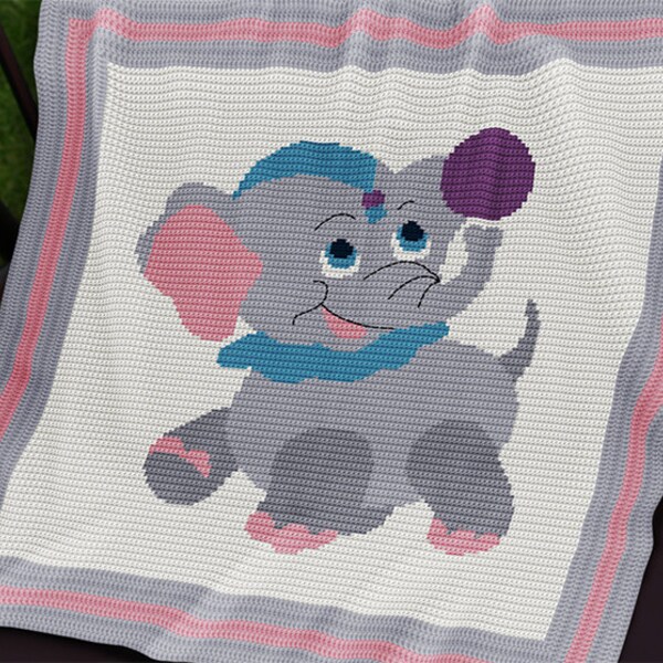 CROCHET Pattern - Baby Blanket Pattern - Circus Baby Elephant - Crochet Baby Afghan - PDF Crochet Chart -  Elephant Crochet Afghan Graph