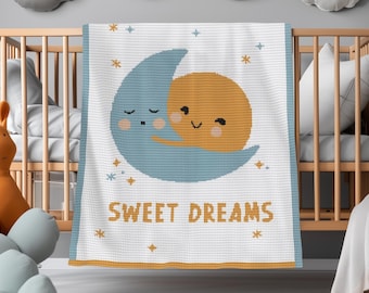 Süße Träume Babydecke Häkelmuster | Reihe für Reihe + Strickschrift PDF | Mond & Sonne Afghanen | Babyparty Geschenkidee