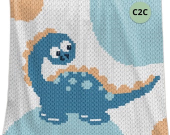 C2C Crochet Blanket Pattern - Crochet Baby Blanket Pattern - Dinosaurs - Rico Blanket Pattern - Baby Afghans -  Dinosaur Crochet Pattern