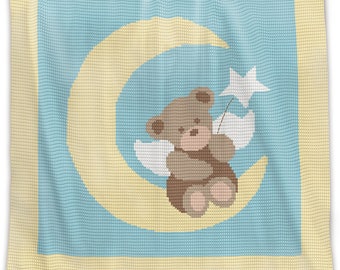 Crochet Pattern Baby Blanket Written Row by Row and Chart Angel Bear with Star Afghan Graph for Baby Shower Gift Birthday Newborn Christmas