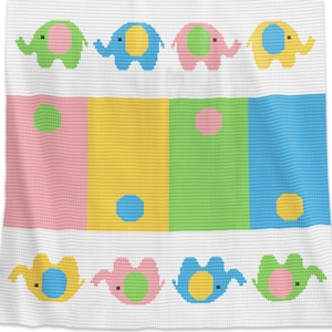 Crochet Pattern Baby Blanket Written Row by Row Elephants Afghan Graph for Baby Shower Gift Birthday Newborn Nursery Throw present