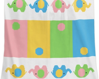 Couverture pour bébé au crochet, écrite par rangée, éléphants afghans, graphique pour cadeau de baby shower, cadeau d'anniversaire nouveau-né pour chambre d'enfant