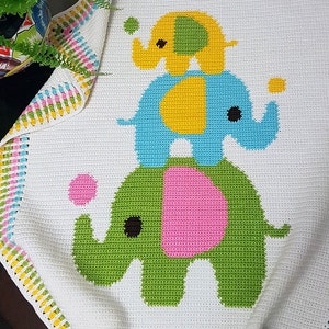 Crochet Blanket Pattern Crochet Baby Blanket Pattern Elephant Blanket Pattern Baby Afghans Crochet Patterns Three Elephants Pattern image 1