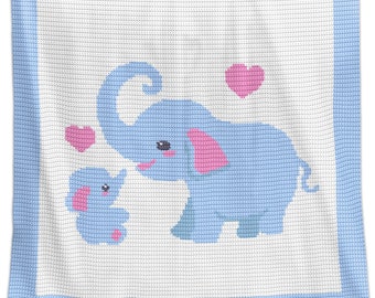 Babydecke Häkelanleitung: Elefant ""Love Mommy"" Afghane (PDF-Muster)"
