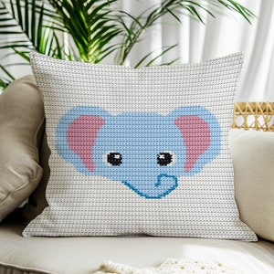 Patrón de cojín de ganchillo de elefante escrito fila por fila Gráfico de almohada, el mejor regalo para amantes de los animales, instrucciones detalladas para la funda de cojín de guardería