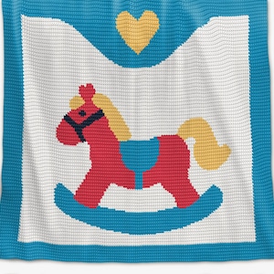Haakpatroon babydeken geschreven rij voor rij hobbelpaard Afghaanse grafiek voor baby shower cadeau verjaardag pasgeboren kwekerij gooien jongen of meisje